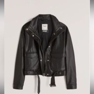 Abercrombie faux leather cropped utility bomber jacket